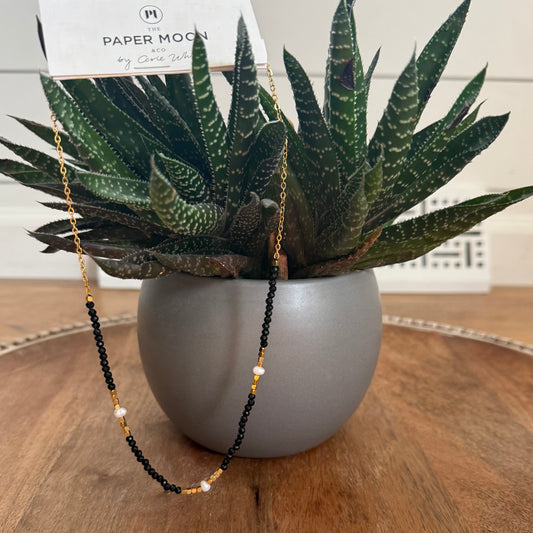 Black + Pearl Beaded Necklace