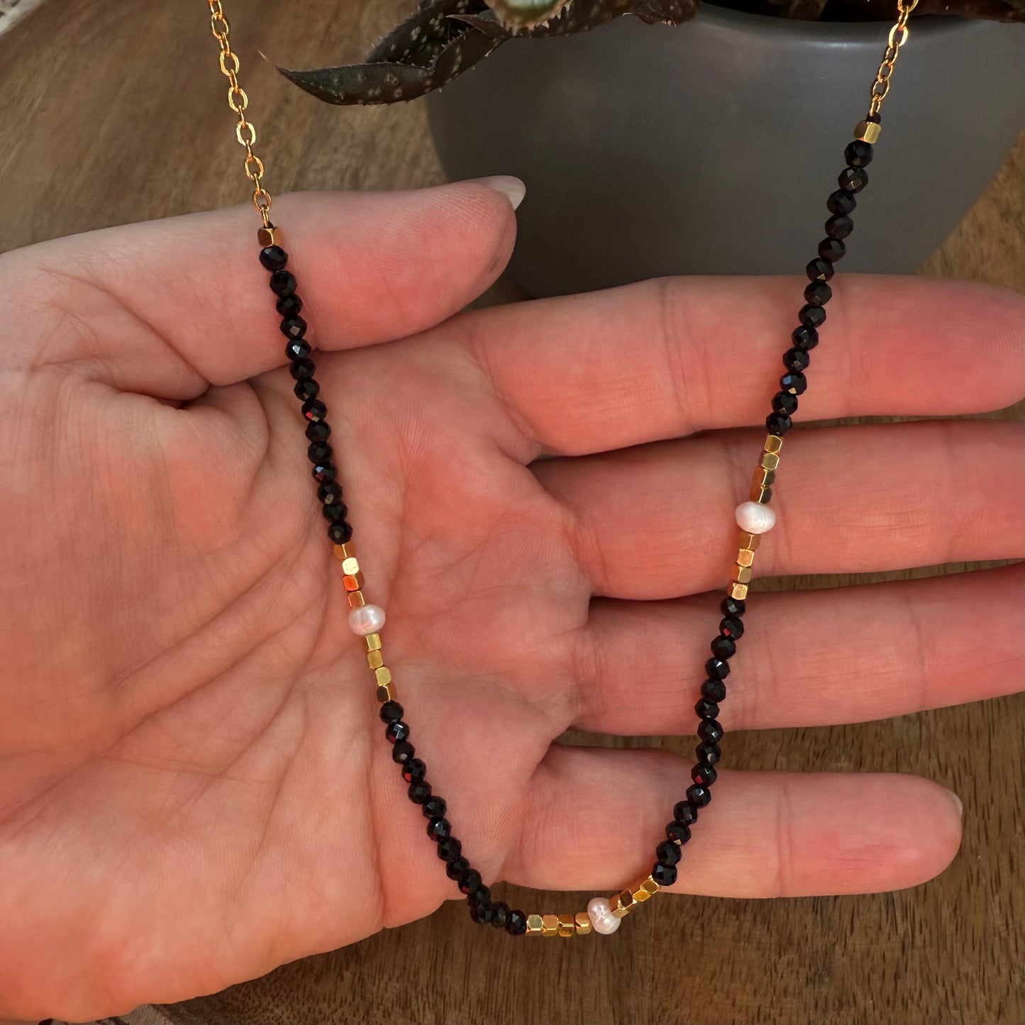 Black + Pearl Beaded Necklace