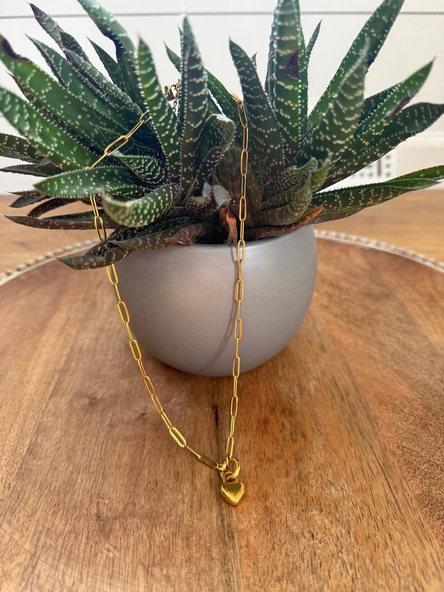Gold Paperclip Chain Heart Charm