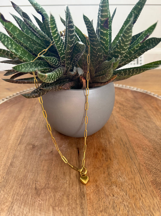 Gold Paperclip Chain Heart Charm