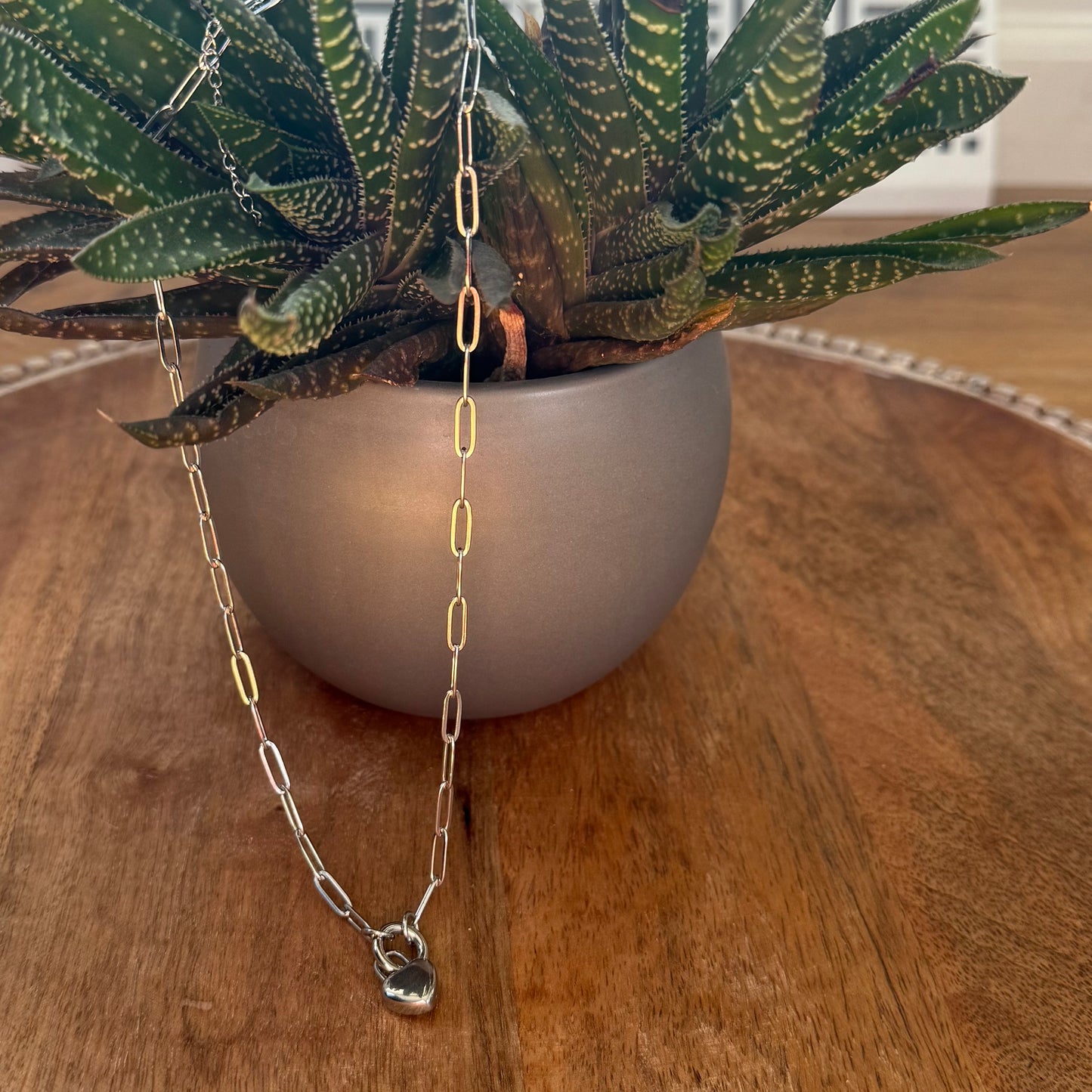 Silver Paperclip Chain Heart Charm