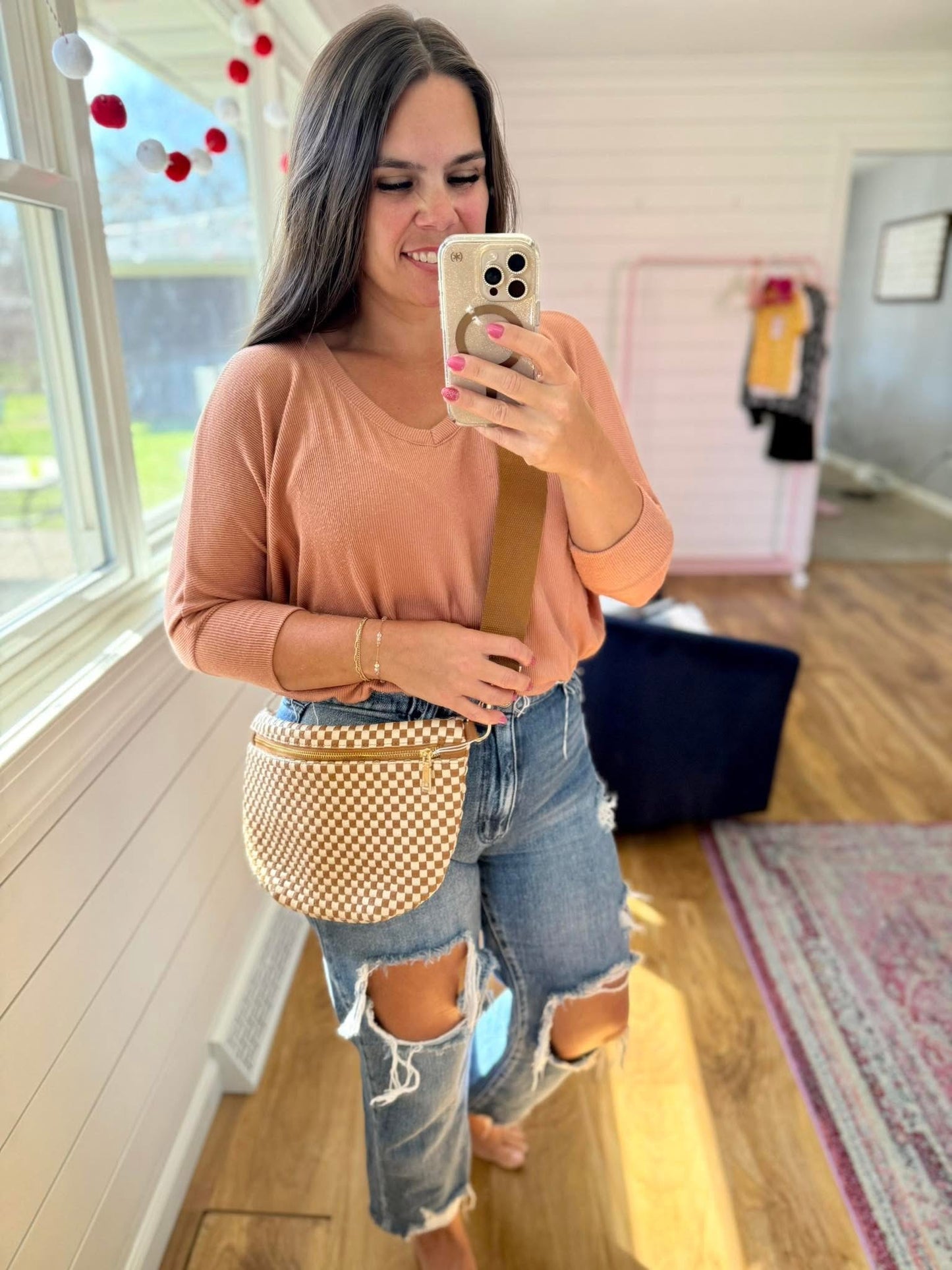 Westlyn Woven Bum Bag - Checkered Tan